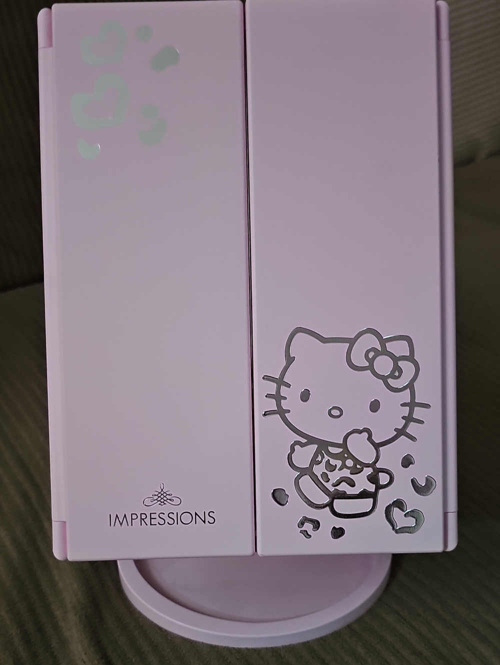 Impressions Hello Kitty Lilac Folding Makeup Mirror with Silver Accents